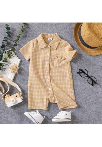 Baby Boy Solid Plaid Short-sleeve Button Up Romper