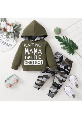 2-piece Baby Boy Letter Camouflage Print Hoodie Sweatshirt and Pants Casual Set