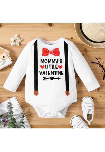 Valentine's Day Baby Boy Gentleman Bow Tie and Letter Print White Long-sleeve Romper