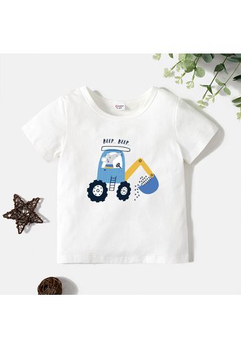 Toddler Boy Graphic Mouse and Excavator and Letter Print Short-sleeve Tee