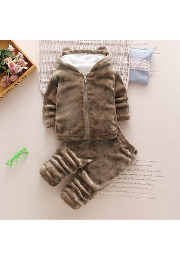 2-piece Toddler Girl/Boy Ear Design Zipper Fuzzy Coat and Pants Set