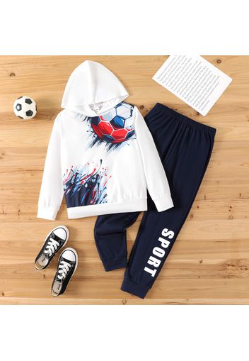 2pcs Kid Boy Ball Print Hoodie Sweatshirt and Letter Print Pants Set