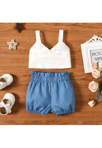 2pcs Baby Girl V Neck Twist Knot Sleeveless Tank Crop Top and Shorts Set