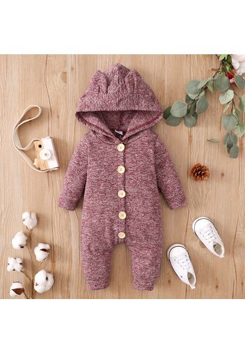 Baby Heathered 3D Rabbit Ears Hooded Long-sleeve Jumpsuit