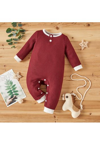 Baby Girl Knitted Button Design Long-sleeve Casual Jumpsuit