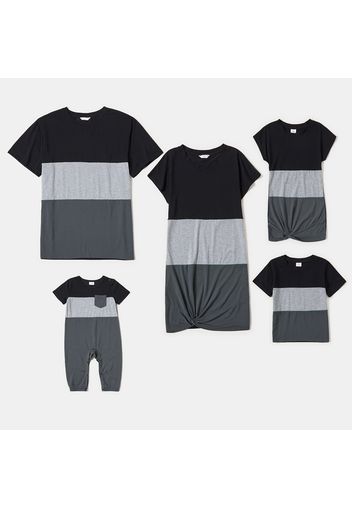 Family Matching Black and Grey Colorblock Short-sleeve Sets