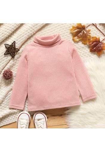 Toddler Girl Turtleneck Ribbed Solid Color Long-sleeve Tee