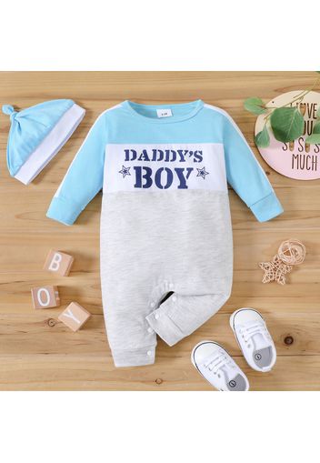 2pcs Baby Boy Letter Print Colorblock Long-sleeve Jumpsuit Set