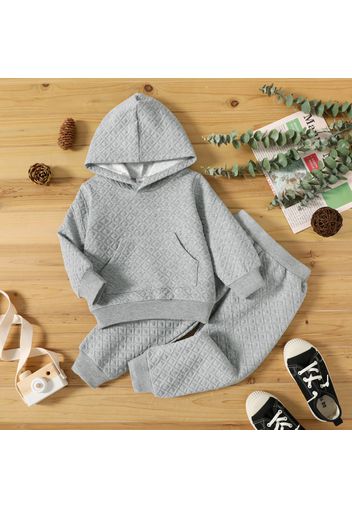 2-piece Toddler Boy/Girl Textured Solid Color Hoodie Sweatshirt and Pants Set