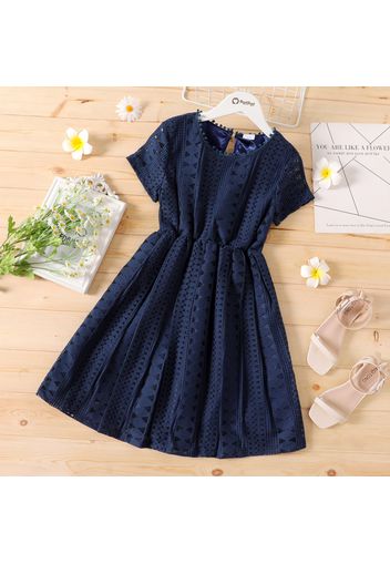 Kid Girl Solid Color Lace Design Short-sleeve Dress