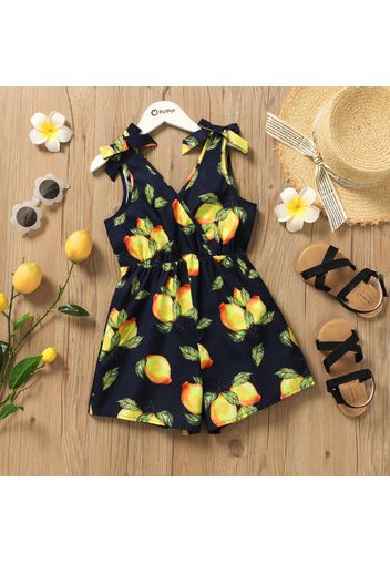 Kid Girl Lemon Print Bowknot Design Sleeveless Romper