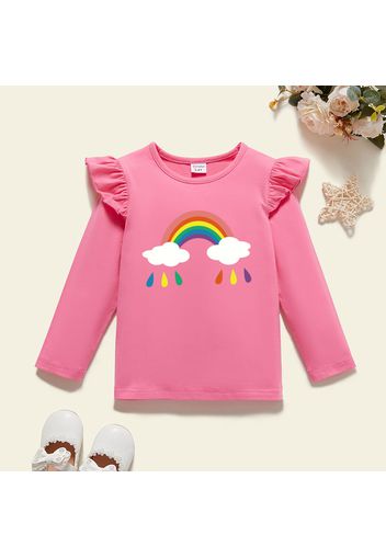 Toddler Girl Graphic Rainbow Print Ruffled Long-sleeve Tee