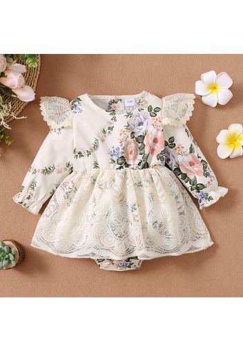 Baby Girl Floral Print Lace Design Skirt Long-sleeve  Romper