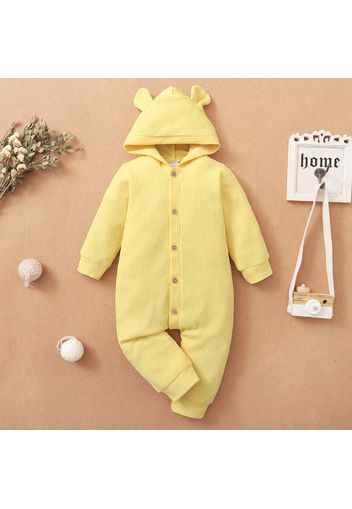 Baby Boy/Girl 3D Ears Solid Long-sleeve Hooded Ribbed Jumpsuit