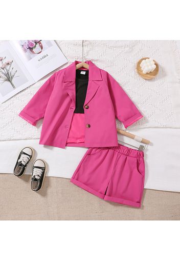 3-Pack Toddler Girl Black Tank Top & Pink Shorts ans Lapel Collar Jacket Set