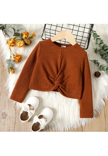 Toddler Girl Solid Color Twist Knot Ribbed Long-sleeve Tee