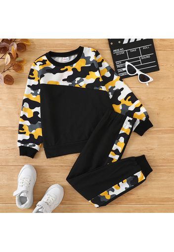 2-piece Kid Boy Camouflage Colorblock Pullover Sweatshirt and Pants Set