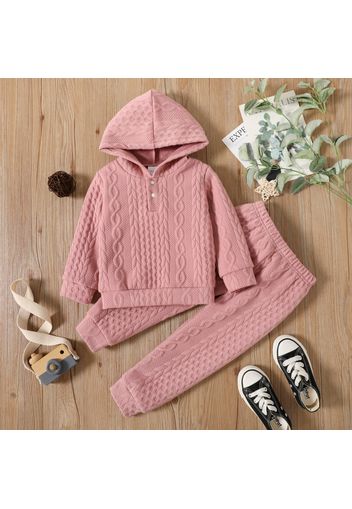 2-piece Toddler Girl/Boy Button Design Cable Knit Top and Solid Pants Set