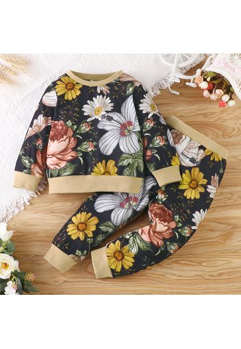 2-piece Toddler Girl Long-sleeve Floral Print Top and Pants Set