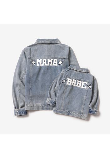 Letter Embroidered Light Blue Long-sleeve Denim Jacket for Mom and Me