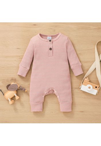 Baby Boy/Girl Solid Striped Ribbed Long-sleeve Jumpsuit
