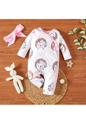 Baby Girl 2pcs Hedgehog Print Long-sleeve Jumpsuit and Headband Set