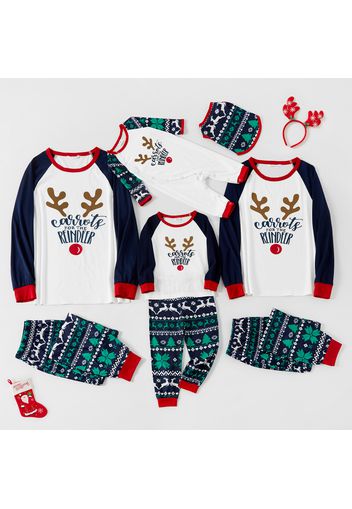 Christmas Antlers Letter Pattern Print Raglan Long-sleeve Family Matching Pajamas Sets (Flame Resistant)