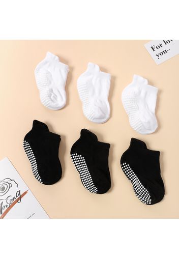 6-pairs Baby Simple Solid Non-slip Glue Grip Socks