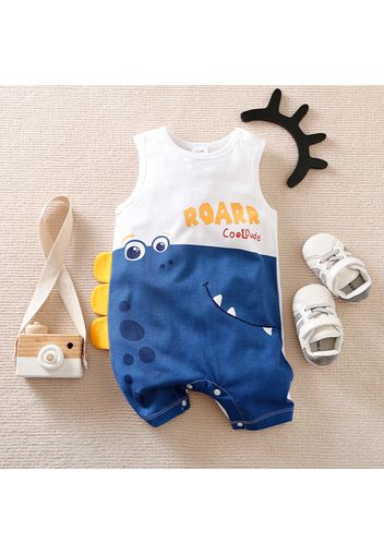 100% Cotton Baby Boy Cartoon Crocodile and Letter Print Sleeveless Tank Romper