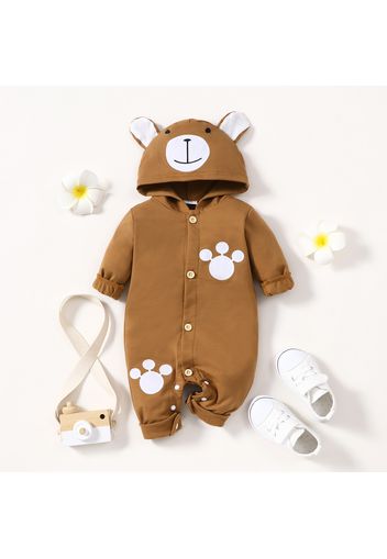 Baby Boy/Girl Cartoon Bear Pattern 3D Ears Hooded Long-sleeve Jumpsuit