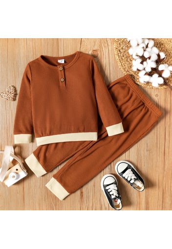 2-piece Toddler Girl Waffle Button Design Sweatshirt and Elasticized Pants Set