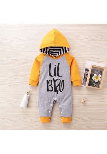 Letter and Stripe Print Hooded Long-sleeve Baby Jumpsuit