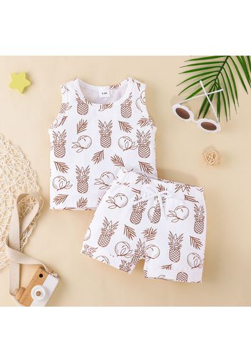 2pcs Baby Boy/Girl 95% Cotton Sleeveless Allover Fruit Print Tank Top and Shorts Set