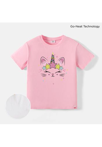 [2Y-6Y] Go-Neat Water Repellent and Stain Resistant Toddler Girl Animal Unicorn Print Short-sleeve White Tee