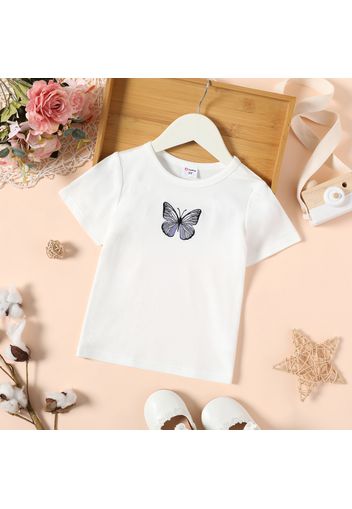 Toddler Girl Butterfly Embroidered/Print Short-sleeve Tee