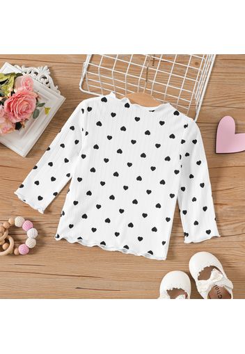 Baby Girl Allover Love Heart Print Rib Knit Long-sleeve Top