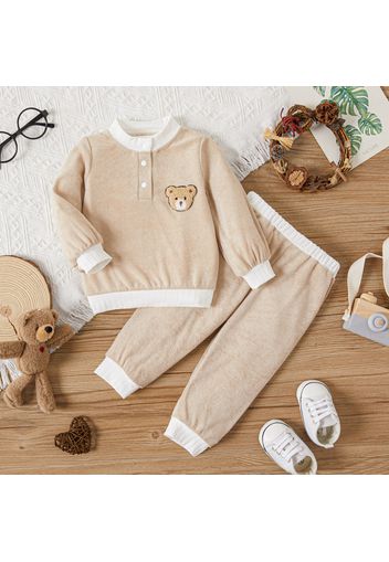 2pcs Baby Boy Bear Design Long-sleeve Terry Top and Pants Set