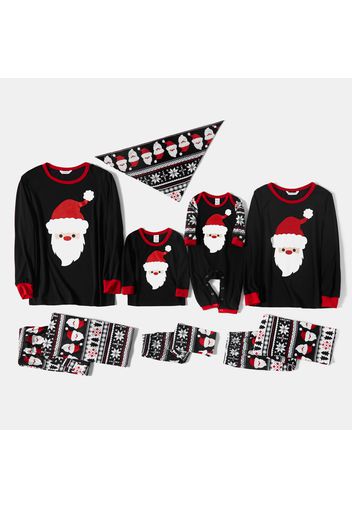 Christmas Santa Print Black Family Matching Long-sleeve Pajamas Sets (Flame Resistant)