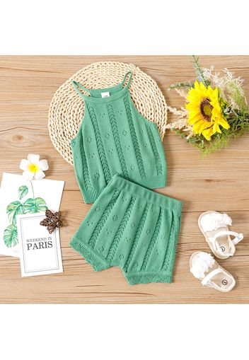 2pcs Baby Girl Green Eyelet Knit Cami Top and Shorts Set