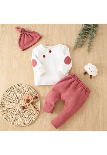 3pcs Baby Boy/Girl Solid Long-sleeve Button Top and Trousers Set