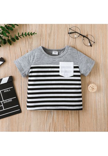 Baby Boy/Girl Colorblock Striped Short-sleeve T-shirt with Pocket