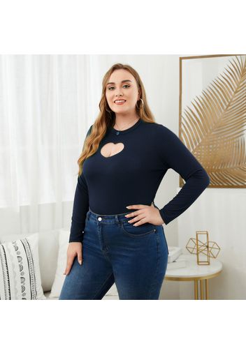 Women Plus Size Elegant Hollow out Front Long-sleeve Tee