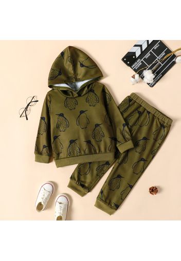 2-piece Toddler Boy Animal Penguin Print Hoodie Sweatshirt and Pants Casual Set