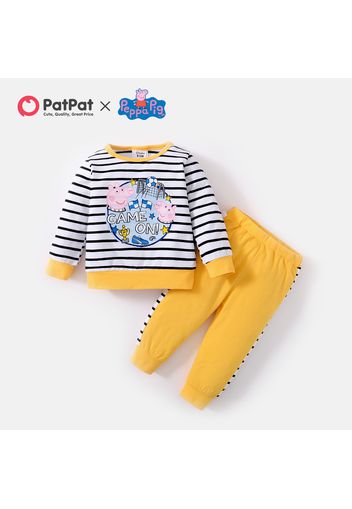 Peppa Pig 2-piece Baby Boy Cotton Stripe Sweatshirt and Solid Pants Set