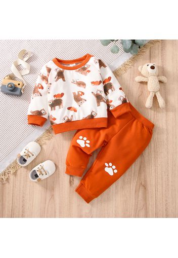 2pcs Baby Boy/Girl All Over Cartoon Bear Print Long-sleeve Sweatshirt and Joggers Pants Set