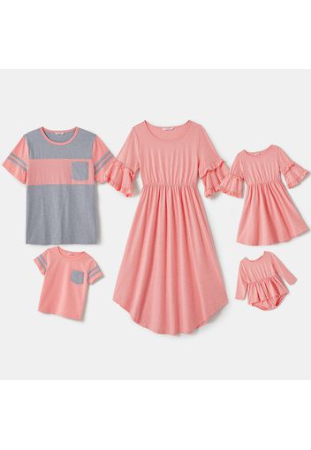 Solid Pink and Colorblock Stripe Family Matching Set