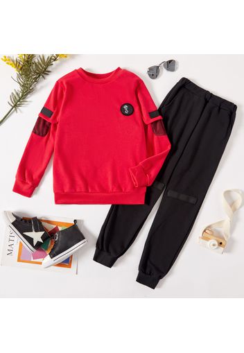 2-piece Kid Boy 100% Cotton Mesh Pocket Design Pullover Sweatshirt and Black Pants Set