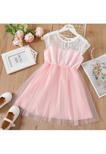 Kid Girl Lace Mesh Design Sleeveless Dress