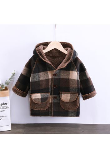 Toddler Boy Fleece Lined Button Design Plaid Fuzzy Coat