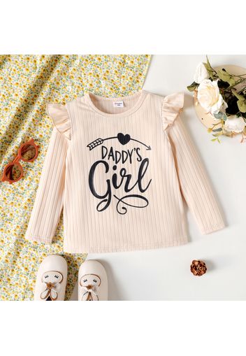 Toddler Girl Letter Print Ruffled Ribbed Long-sleeve Tee